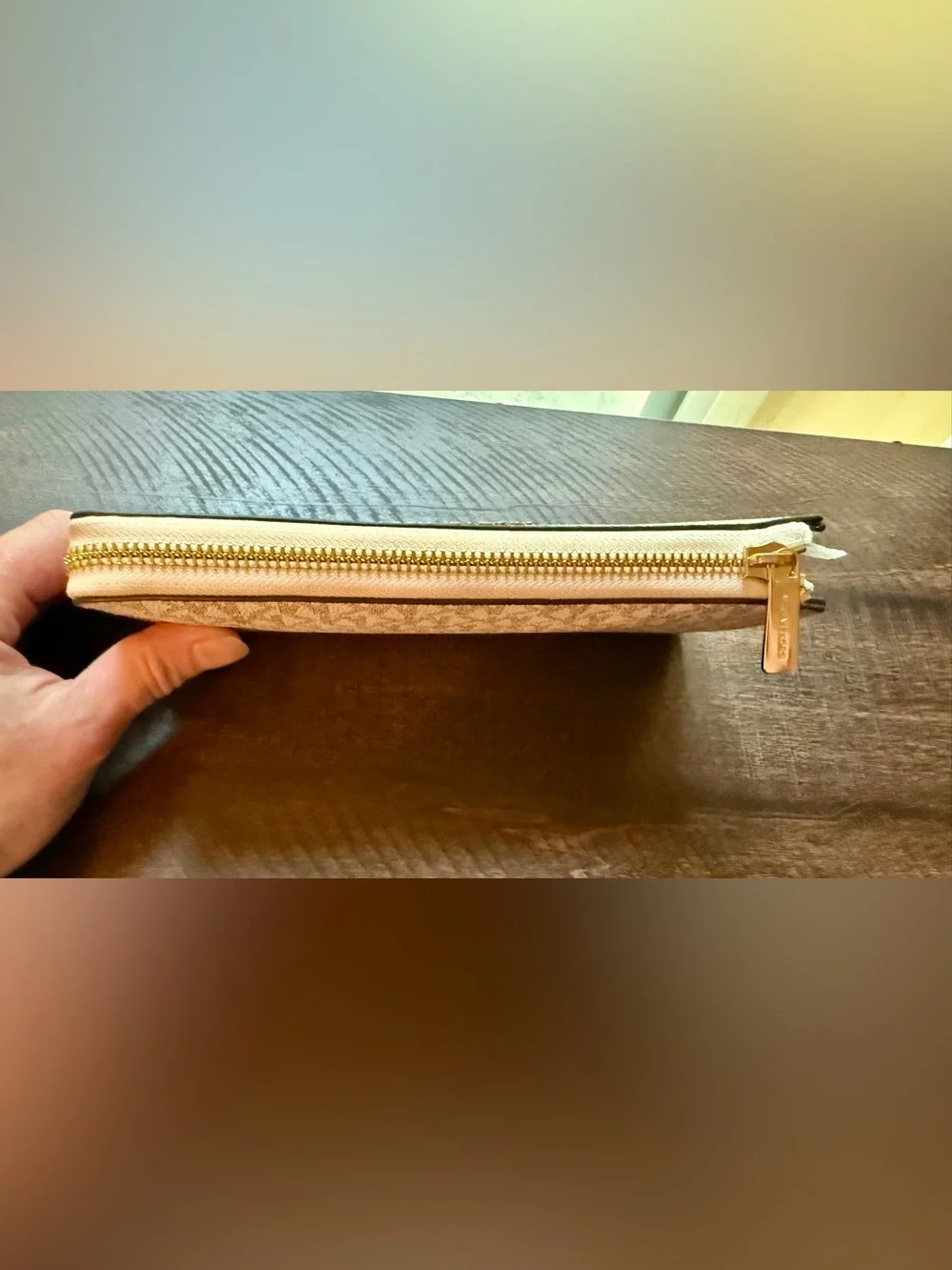 Michael Kors Beige Signature Zip Wallet